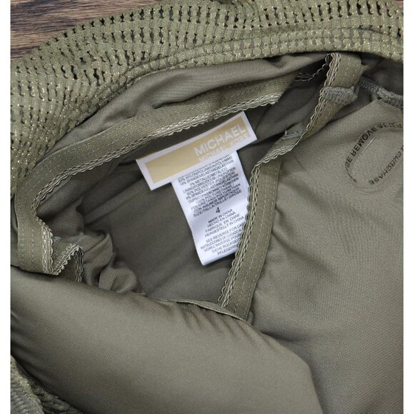 Michael by Michael Kors Womens Crochet One Shoulder One Piece Safari Green 4 - Picture 5 of 8